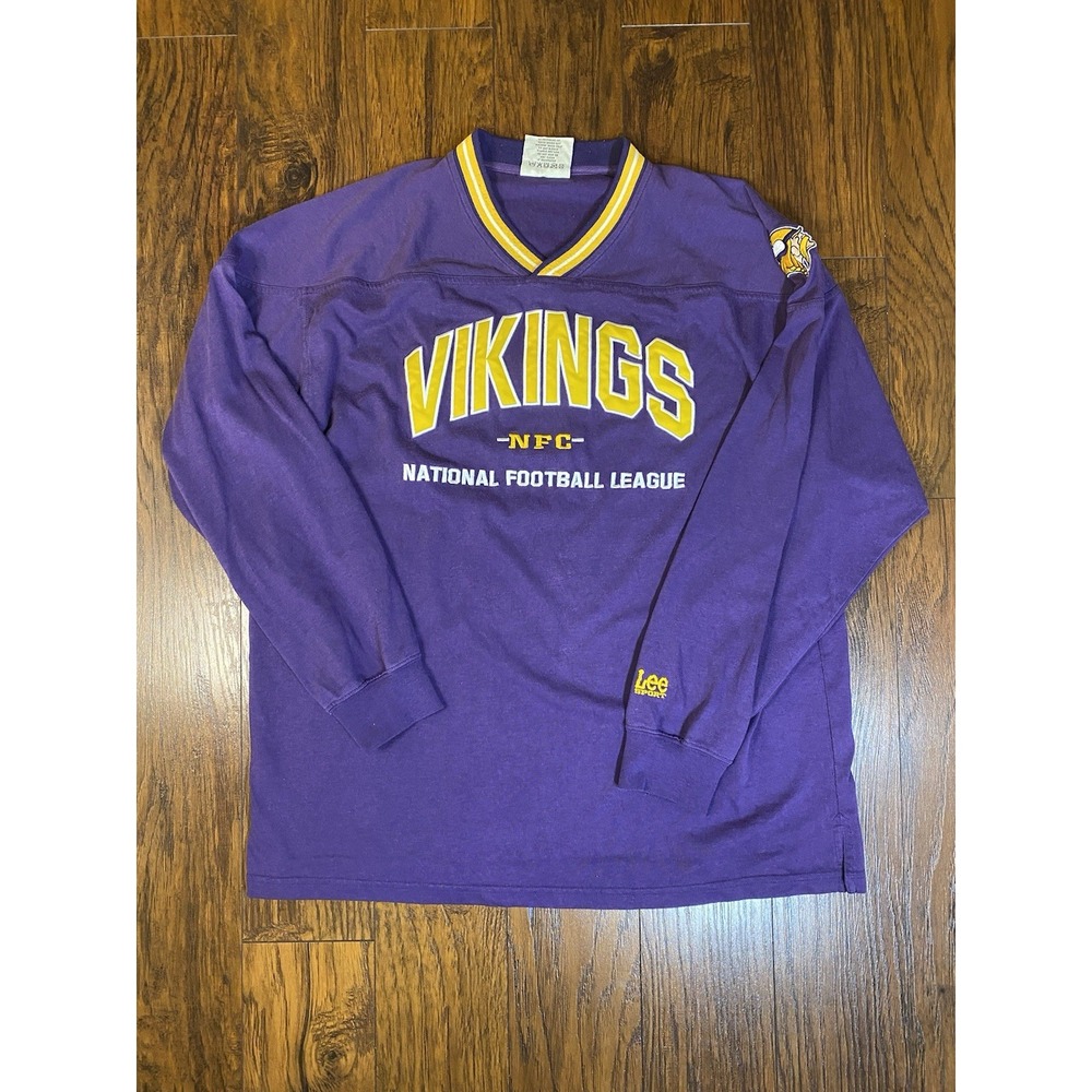 Lee Sport Mens Minnesota Vikings NFL‎ Long Sleeve V-Neck Jersey Shirt XL Purple